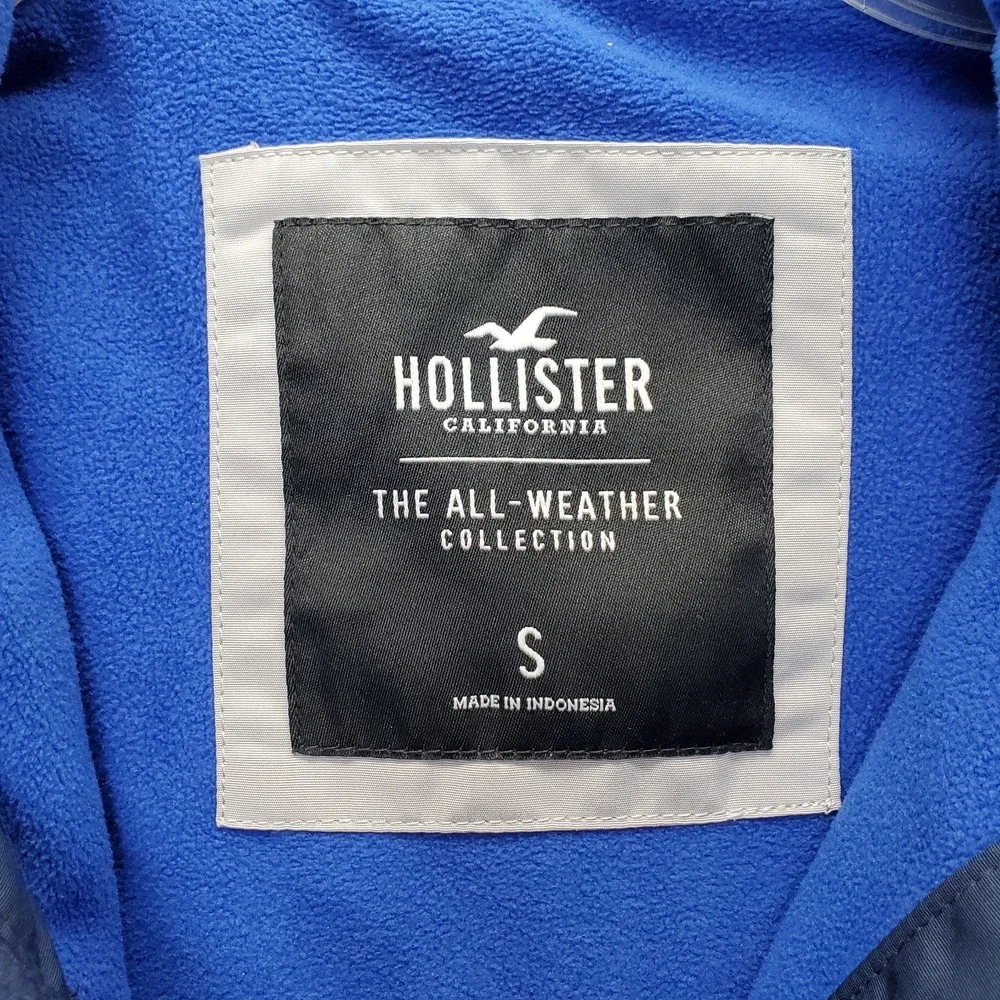 Hollister All-Weather Hooded Jacket Men S Navy Fleece Lined Hook & Loop Full Zip